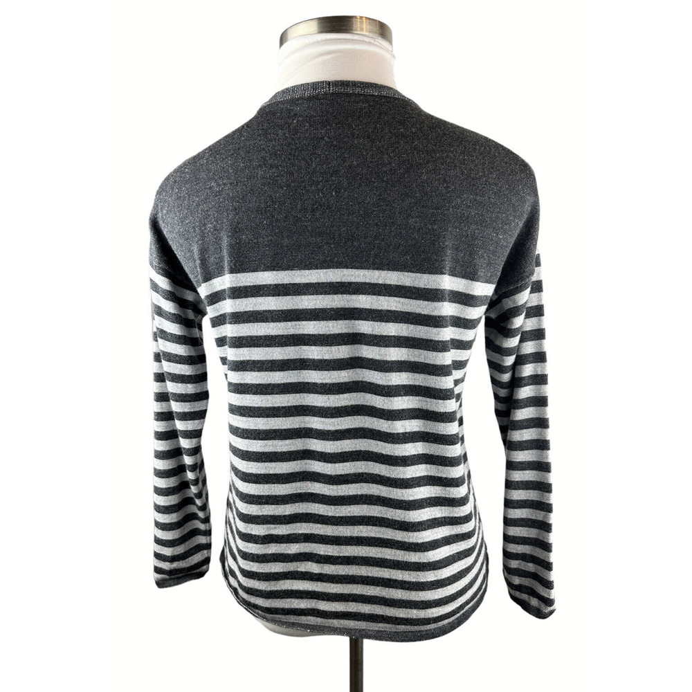 Eileen Fisher 100% Merino Wool V-Neck Sweater Striped Gray Small Quiet Luxury - Picture 6 of 10